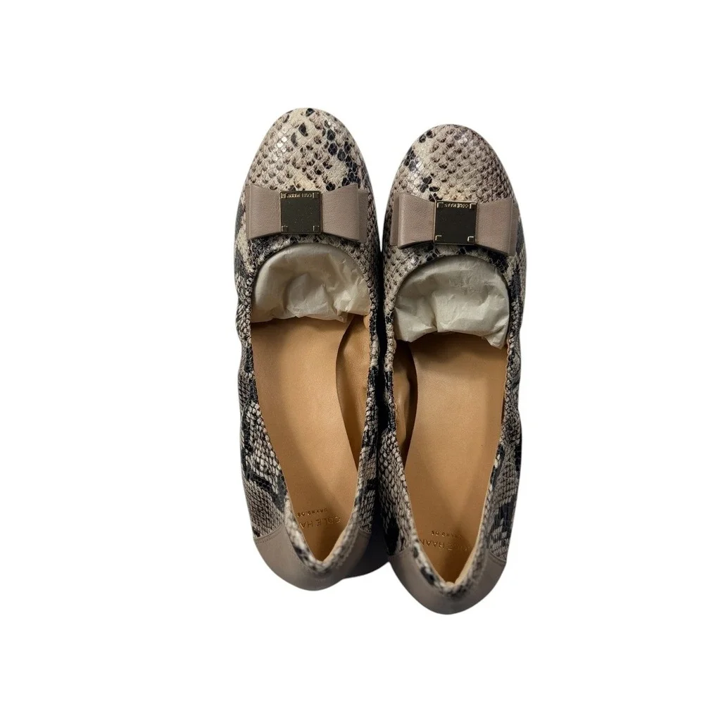 Cole Haan Tali Bow Ballet Flat Natural Roccia Snakeskin Leather D43266 10.5B NEW